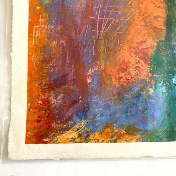 Moon Walk - Original Art Oil Painting Collage Cold Wax Colorful Texture 10.2x8in - Picture 9 of 9